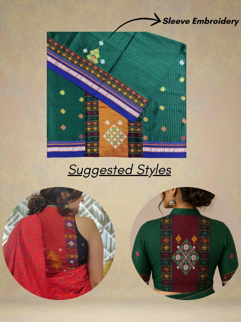 Green Negi Kasuti Khunn Blouse Piece