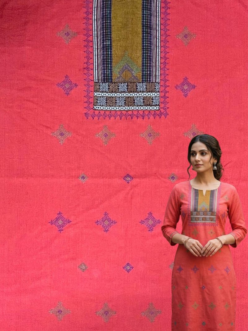 Red Cotton Kasuti Kurta Piece