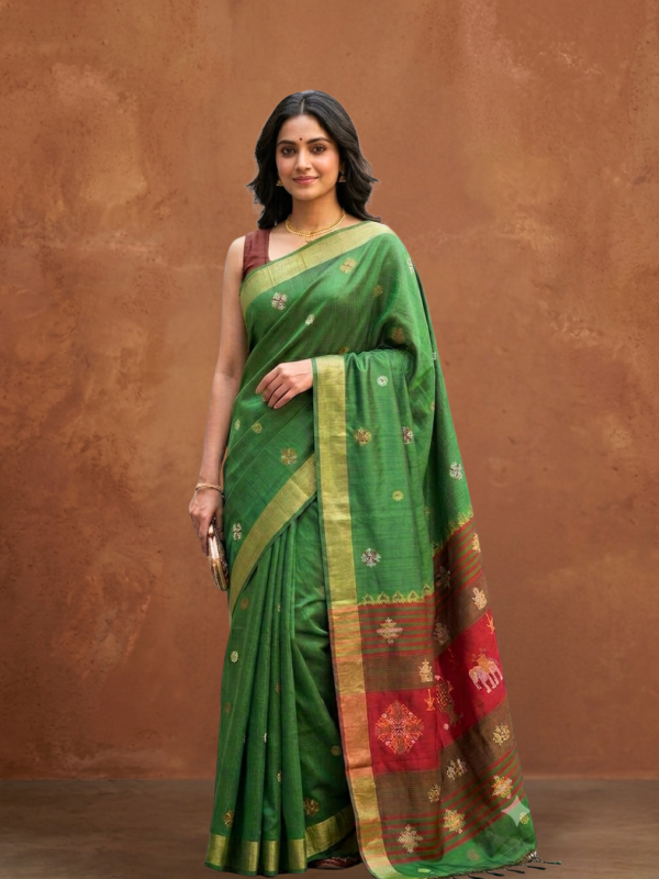 green raw silk saree
