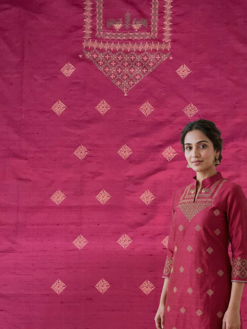 Red Silk Kasuti Kurta Piece