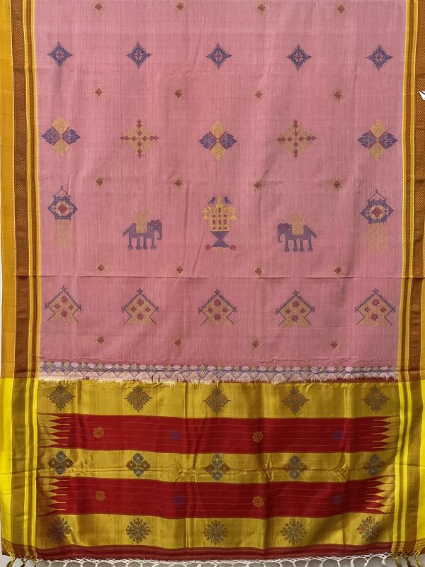 pink saree with kasuti